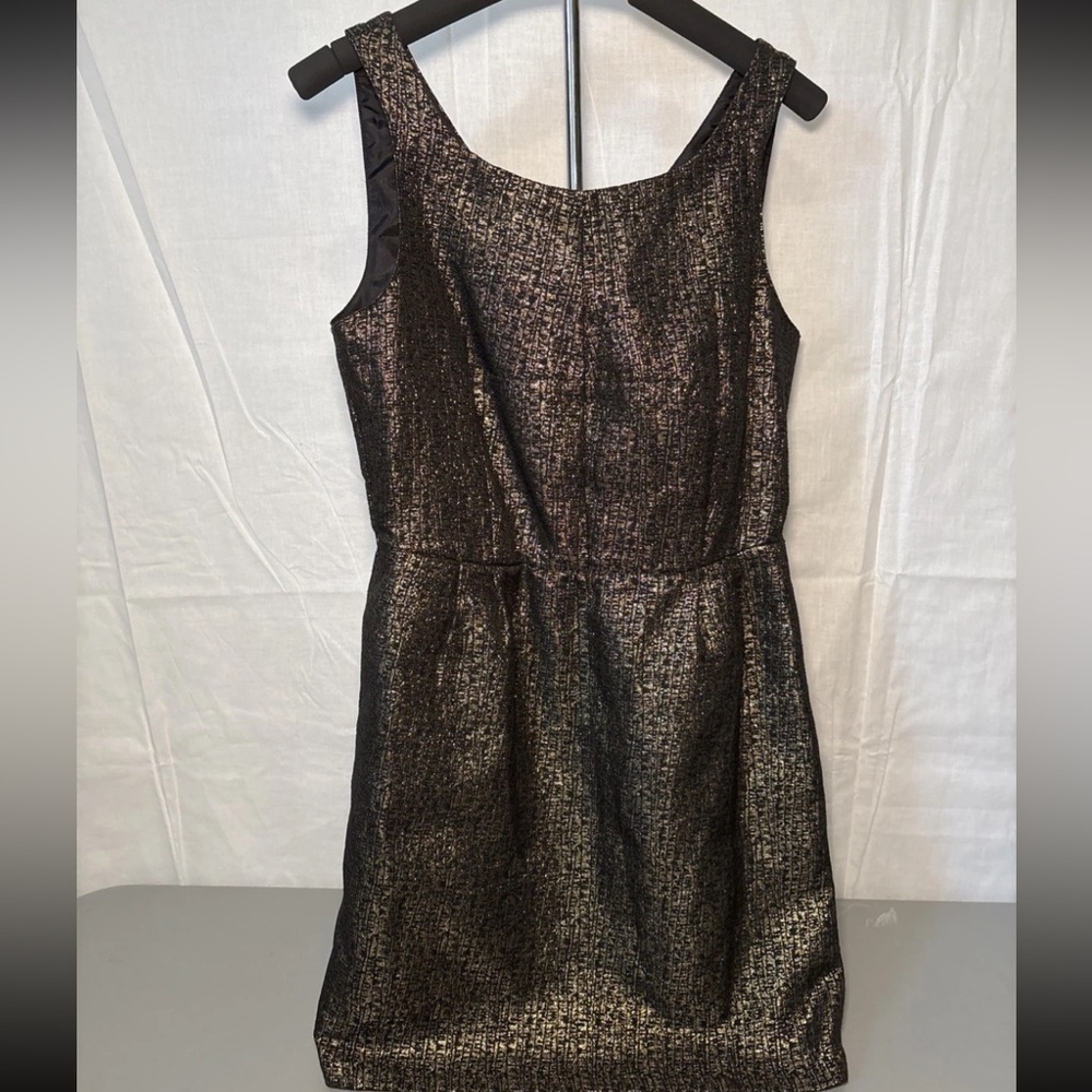 Attention Dress Womens Black Gold Metallic Party Size 6 Cotton Sleeveless